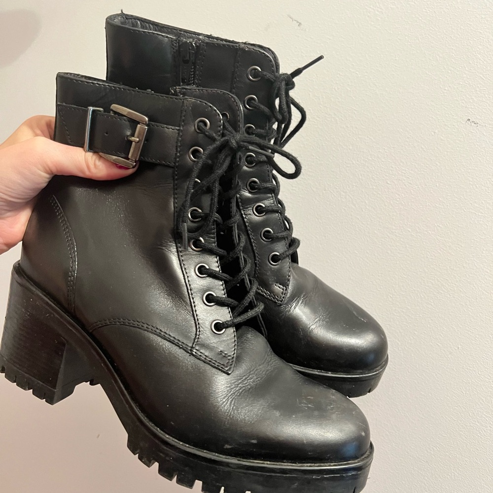 Steve Madden Black Combat Boots with Buckle